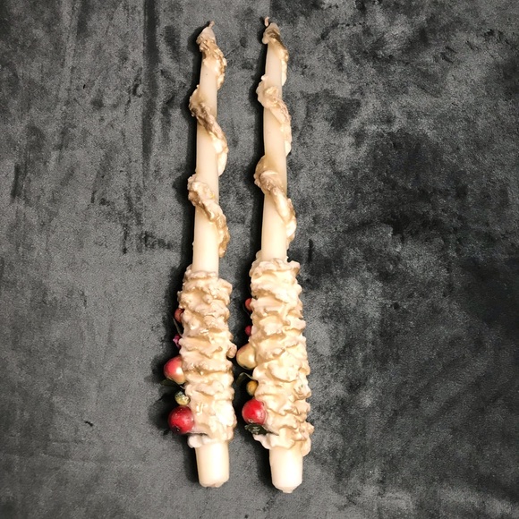 Vintage Pair Of Penn Candle Tall Decorative White Holiday Christmas Candles - Picture 9 of 12